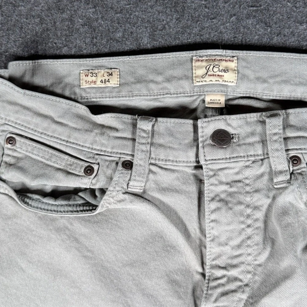 J. Crew 484 Slim Fit Pants Mens 33x34 Sage Green Cotton Stretch Button Fly 13156
